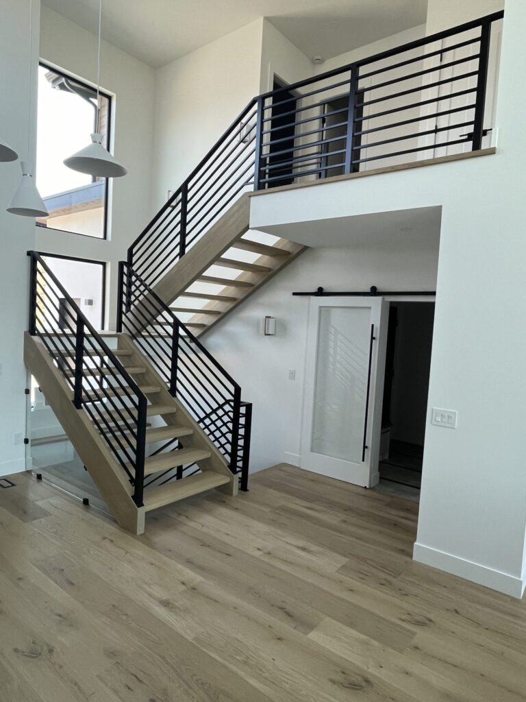 White Oak Stair Treads Open Rise Welded Metal Railing