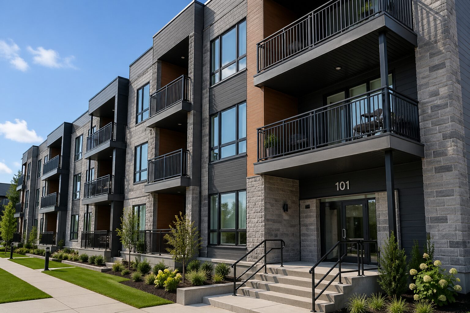 Exterior Multi-family with Metal Railing